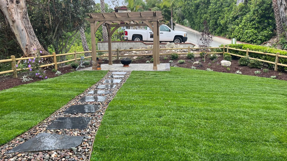 Completed turf and pathway landscape project